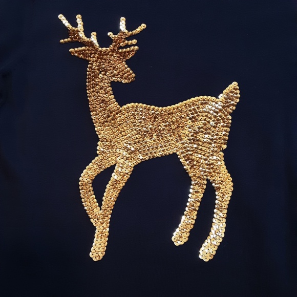 Navy Red & White Lightweight Holiday Sweater Gold Sequined Reindeer Sz XS - Picture 11 of 12